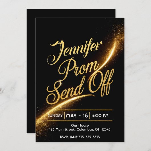 DIY PROM SEND-OFF Glinsterende Gouden Stof Luxe Kaart (Voorkant / Achterkant)