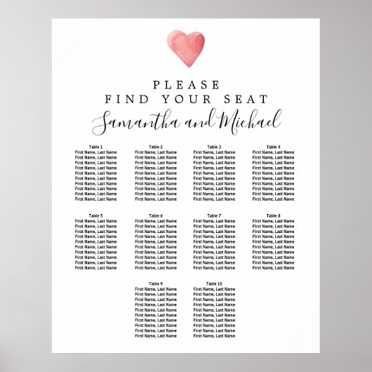 DIY Red Heart 10-tafel bruiloft Poster (Voorkant)