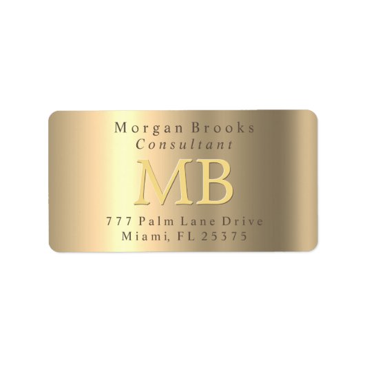 DIY Return Address Label, Monogram, Geel Gold Etiket (Voorkant)