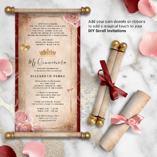 DIY Roos Gold Quinceanera Scroll Invitations