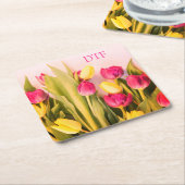 DIY Roze monogram/naam, roze en gele tegels Kartonnen Onderzetters (Schuin)