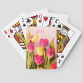 DIY roze monogram/naam, roze & gele tegels Pokerkaarten (Achterkant)