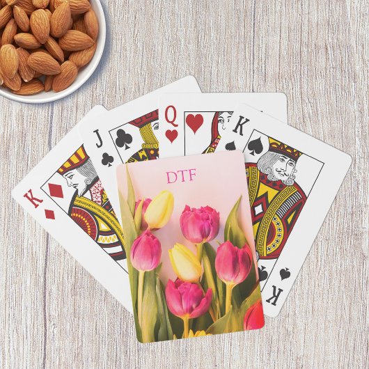 DIY roze monogram/naam, roze & gele tegels Pokerkaarten