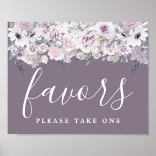 DIY Rustic Paars White Floral Wedding Favor Sign Poster
