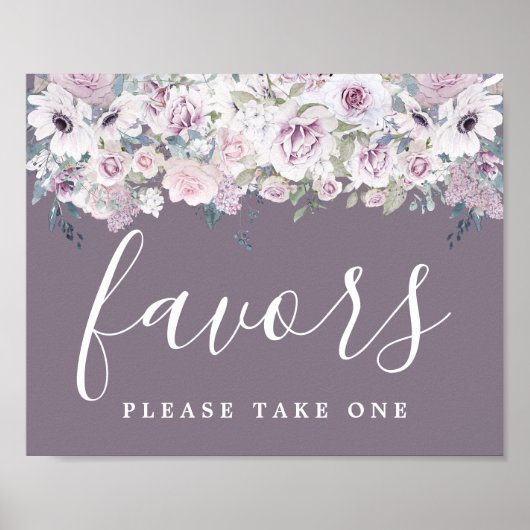 DIY Rustic Paars White Floral Wedding Favor Sign Poster (Voorkant)