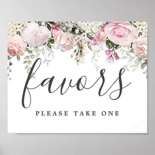 DIY Rustic Pink White Floral Wedding Favor Sign Poster (Voorkant)