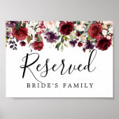 DIY Rustic Red Floral Wedding Reserved Sign Poster (Voorkant)
