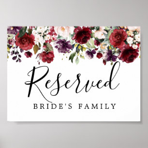 DIY Rustic Red Floral Wedding Reserved Sign Poster