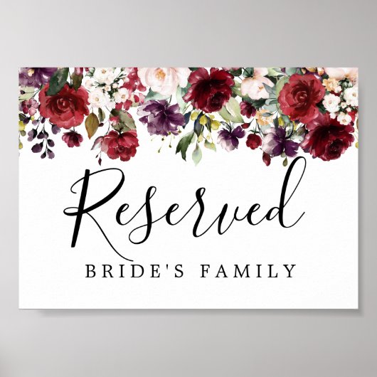 DIY Rustic Red Floral Wedding Reserved Sign Poster (Voorkant)