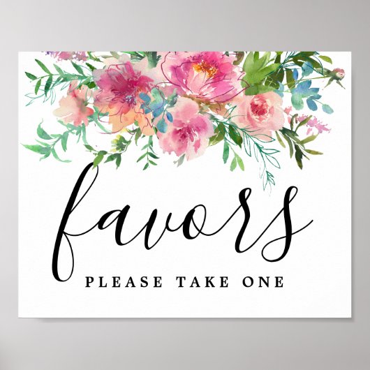 DIY Rustic Red Pink Floral Wedding Favor Sign Poster (Voorkant)