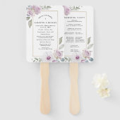 DIY rustieke Paarse bloemenbruiloft programma Handwaaier (Voorkant en achterkant)