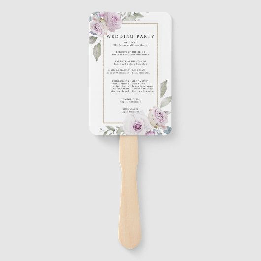 DIY rustieke Paarse bloemenbruiloft programma Handwaaier (Achterkant)