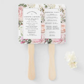 DIY rustieke roze bloemenbruiloft programma Handwaaier (Voorkant en achterkant)