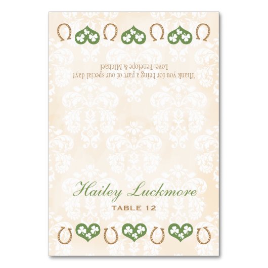 DIY Shamrock and Hearts Hoefijzer Tent Place Card Kaart (Voorkant)