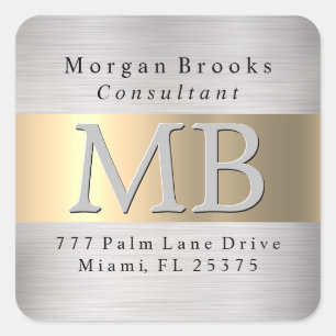 DIY Terugkeeradresetiket, Geborsteld Staal & Goud  Vierkante Sticker