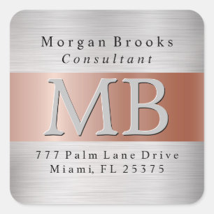 DIY Terugkeeradresetiket Geborsteld staal & Roos G Vierkante Sticker