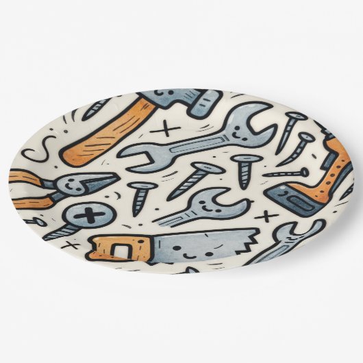 DIY Tools Doodle Cartoon Papieren Bordje (Gekanteld)