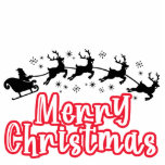 DIY-uitsnijding | kerststaartrendieren Staand Fotobeeldje<br><div class="desc">Geef uw familie en vrienden een unieke en leuke desktop-/tafeldecoratie met de woorden "vrolijk kerstfeest" in een decoratief lettertype met kalligrafie. De doopvont is wit met een dikke witte rand en heeft het zwarte silhouet van de Kerstman die in zijn slee door zijn loyale rendier aan de hemel wordt getrokken....</div>