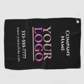 DIY Uw Logo, Bedrijfsnaam in Petten, Promo, Zwart Golfhanddoek (Horizontaal)