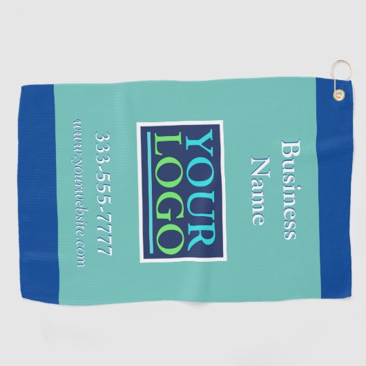 DIY Uw Logo, Bedrijfsnaam Promo, Blauwgroen & Blau Golfhanddoek (Horizontaal)
