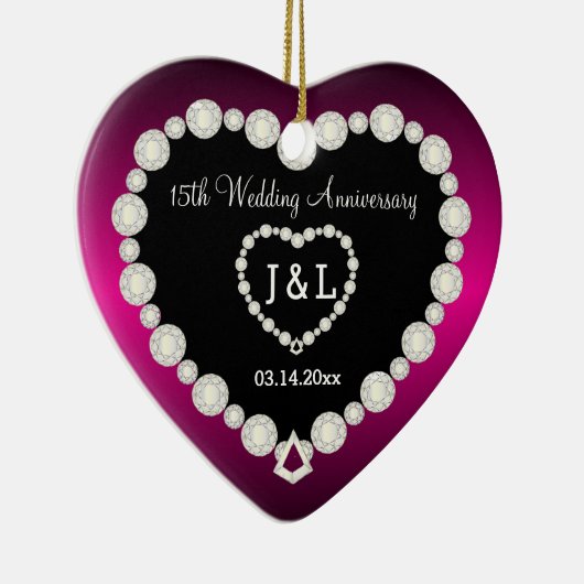 DIY Wedding Jubileum in Fuchsia & Faux Diamonds Keramisch Ornament (Rechts)