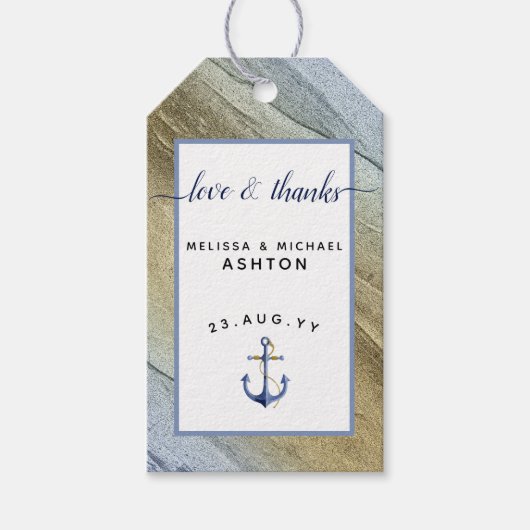 #DIY #Wedding #Nautical Blauw & Goud #Anchor Favor Cadeaulabel (Voorkant)