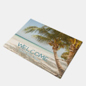 DIY Welkom bij Beach Home of Naam, Blauwgroen/Witt Deurmat (Schuin)