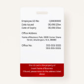 DIY werknemer foto ID kaart wit rood verticaal Badge (Achterkant)