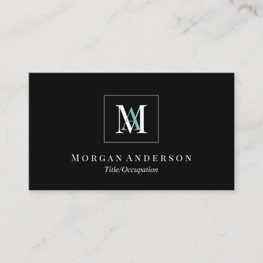 DIY White/Blauwgroen Monogram Name Grey Box Black/ Visitekaartje (Voorkant)