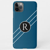 DIY White Monogram Circular Lines Ocean Blue & Bla iPhone Hoesje (Achterkant)