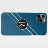 DIY White Monogram Circular Lines Ocean Blue & Bla iPhone Hoesje (Achterkant horizontaal)