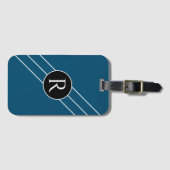 DIY White Monogram Circular Lines, Ocean Blue Blac Bagagelabel (Voorkant (horizontaal))