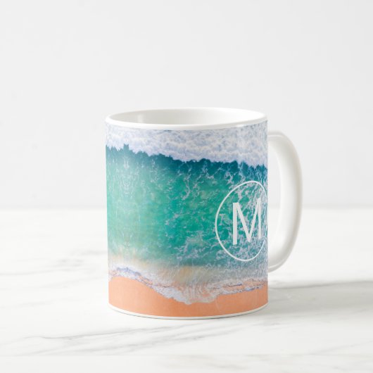 DIY White Monogram in Circle, Beach Waves, Vs 2 Koffiemok (Voorkant rechts)