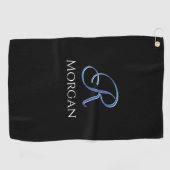 DIY White Name & Large 3-D Initiaal Med Blue, Blac Golfhanddoek (Horizontaal)