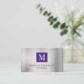 DIY Wit/Blauw Monogram Naam, Royal Paarse & Zilver Visitekaartje (Staand voorkant)