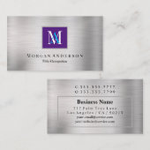 DIY Wit/Blauw Monogram Naam, Royal Paarse & Zilver Visitekaartje (Voorkant / Achterkant)