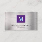 DIY Wit/Blauw Monogram Naam, Royal Paarse & Zilver Visitekaartje (Voorkant)