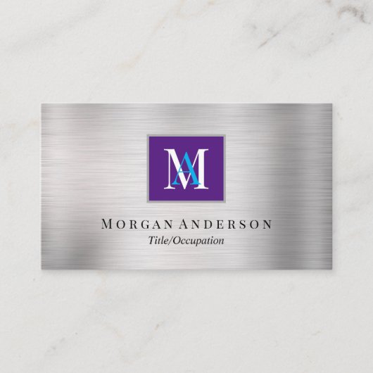 DIY Wit/Blauw Monogram Naam, Royal Paarse & Zilver Visitekaartje (Voorkant)