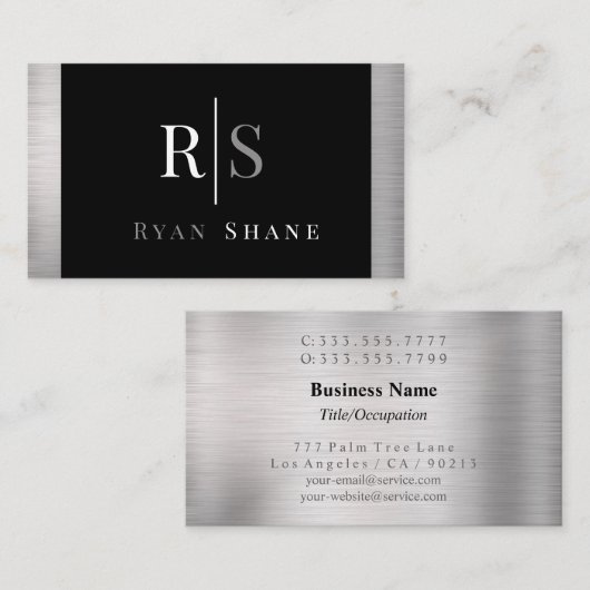 DIY wit & grijs monogram & naam, zwart & zilver Visitekaartje (Voorkant / Achterkant)