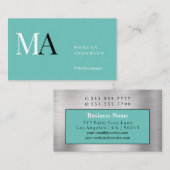 DIY Wit/Zwart Monogram, Naam, Zwart Zilver Blauwgr Visitekaartje (Voorkant / Achterkant)