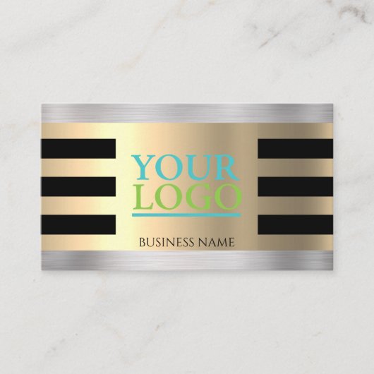 DIY Your Logo Yel Gold Borhed Silver Blk. Stripes Visitekaartje (Voorkant)