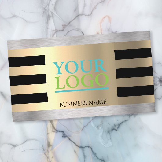 DIY Your Logo Yel Gold Borhed Silver Blk. Stripes Visitekaartje
