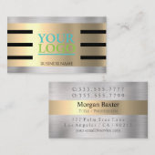 DIY Your Logo Yel Gold & Silver Blk. Stripes, V s  Visitekaartje (Voorkant / Achterkant)