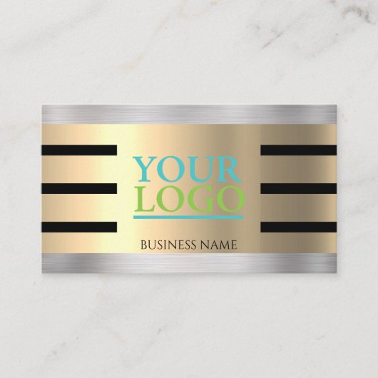 DIY Your Logo Yel Gold & Silver Blk. Stripes, V s  Visitekaartje (Voorkant)