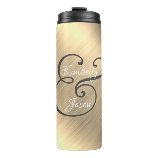 DIY ZIJN/HAAR Script Names, Wh/grijs, Yel Gold Met Thermosbeker (Voorkant)