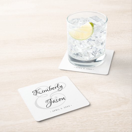 DIY Zijne & haar Script Names, Black & Grey Wedden Kartonnen Onderzetters (Insitu)