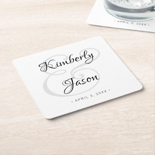 DIY Zijne & haar Script Names, Black & Grey Wedden Kartonnen Onderzetters (Schuin)