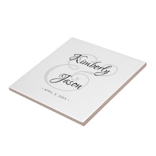 DIY Zijne & haar Script Names, Black & Grey Wedden Tegeltje (Zijkant)