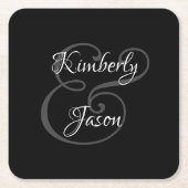 DIY Zijne & haar scriptnamen, wit & grijs op zwart Kartonnen Onderzetters (Voorkant)