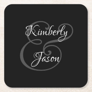 DIY Zijne & haar scriptnamen, wit & grijs op zwart Kartonnen Onderzetters